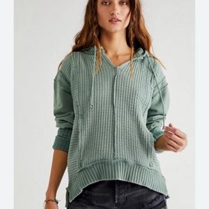 Free People Sage Green Knit Hoodie Sweater